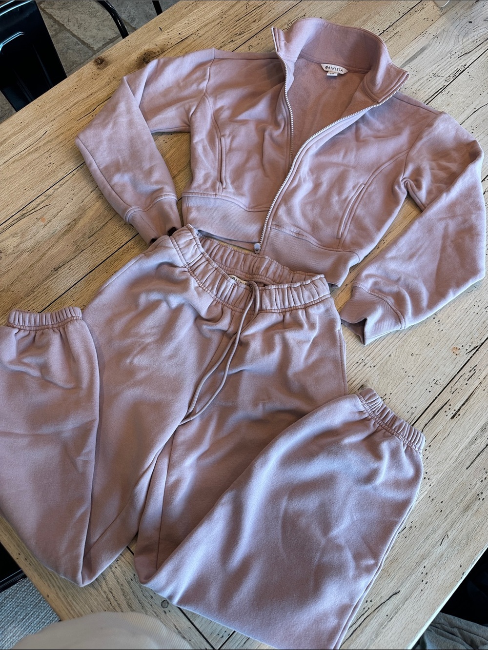Athleta Dusty Mauve Zip Cropped Jacket & Drawstring Joggers Set